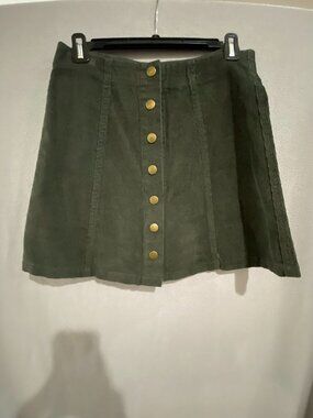 Wishlist Olive Green Corduroy Button Front Mini Skirt Size Sm A-Line High Waist